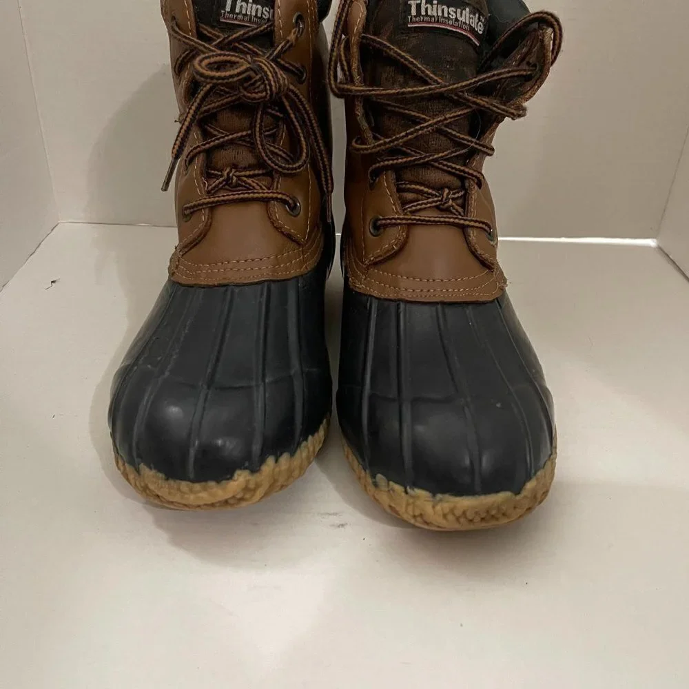 Northwest Territory Women's Brown Blue Leather Rubber Thinsulate Duck Boots Sz 9